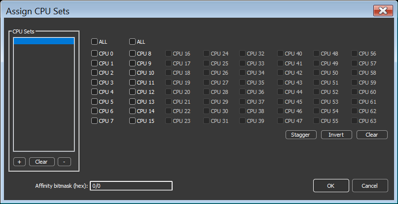 CPU Sets Selection Dialog