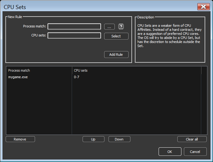 CPU Sets Rules Dialog