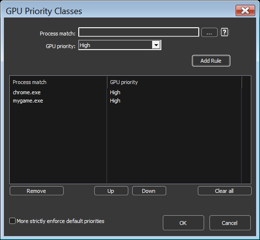 GPU Priority Class Rule Configuration Dialog