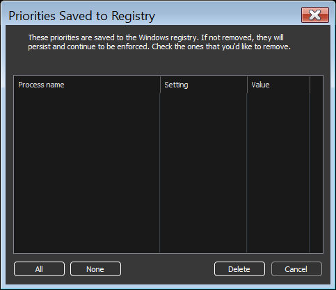 Priorities saved to the registry for review and cleanup
