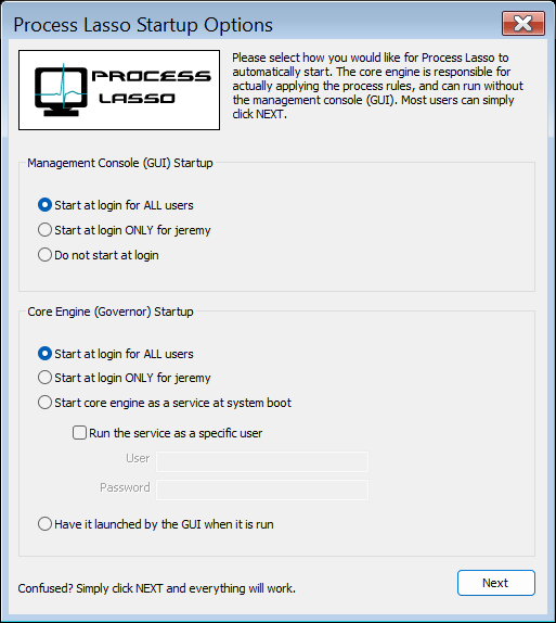 Process Lasso GUI and Governor Auto-Start Configuration